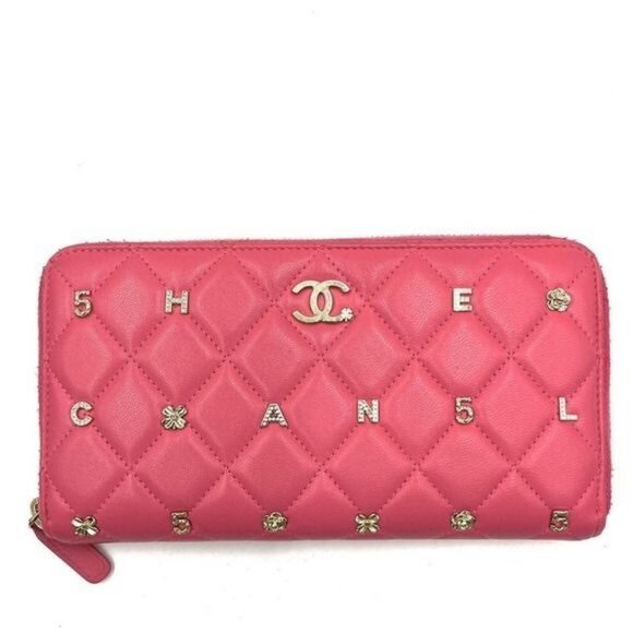 🎀 RARE 🎀 Authentic CHANEL Pink Lucky Lambskin Rhinestone Matelasse Long Wallet - Picture 3 of 10